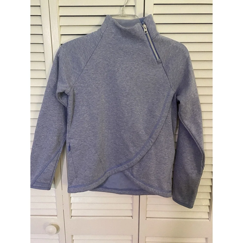 Athleta Girl 1/2 Zip Pullover Size 10-12 Blue Fleece Mock Neck Athletic EUC